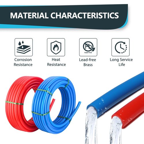 3/4 Inch Seelink Red PEX-B Pipe, 100 ft Pex B Tubing with a Pipe Cutter, 10pcs Brass Crimp Fittings & 30pcs Rings(B-3)