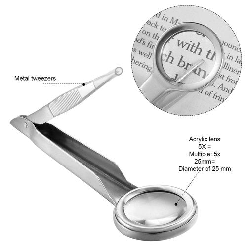 Weewooday 3 Pieces Magnifying Glass Tweezers Splinter Tweezers with Magnifying Glass Handheld Magnifier Forceps Portable Repairing Loupe Tool for Scientific Jewelry Inspection (10 Times)