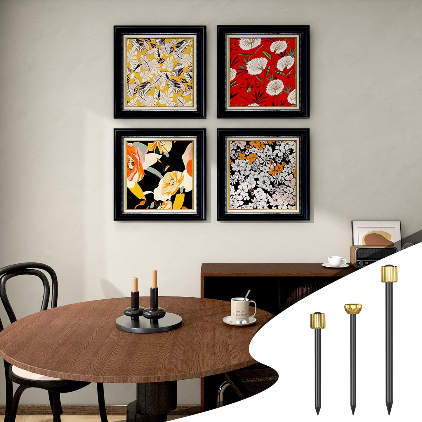 90 Pcs Nails for Hanging Pictures, 3 Different Size Small Nail for Picture Hangings Sturdy Pictures Frame Nail Picture Hanging Nails with Plastic Box (Black Gold)