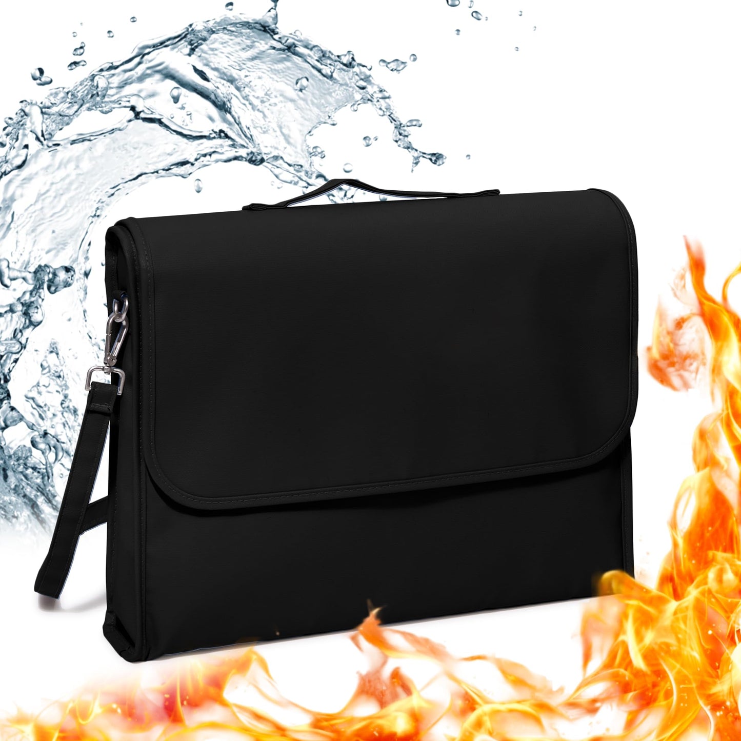The PaperSavor ™ Fireproof Document Bag - Waterproof & Flame Retardant Bag for Documents, Cash, & Essentials - Stylish with Wide Strap, Secure Closure, Interior Organization - Large, Black