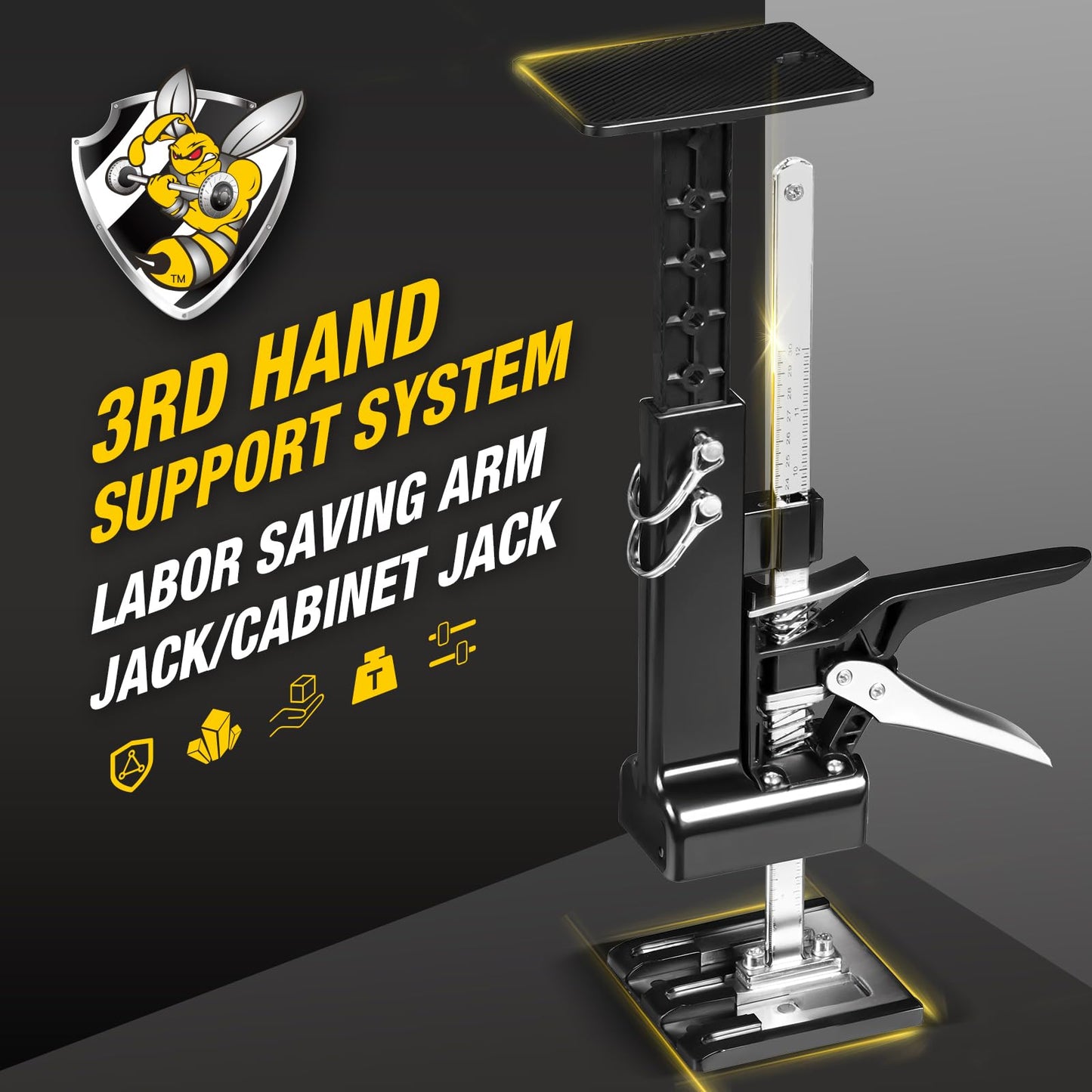 YELLOW JACKET Cabinet Jacks 2 Pack for Installing Cabinets, Labor Saving Arm Jack with 360 LBS,0 to 23.4 inches, 3rd Hand Support System, Drywall Lift, Hand Lifting Jack Tool