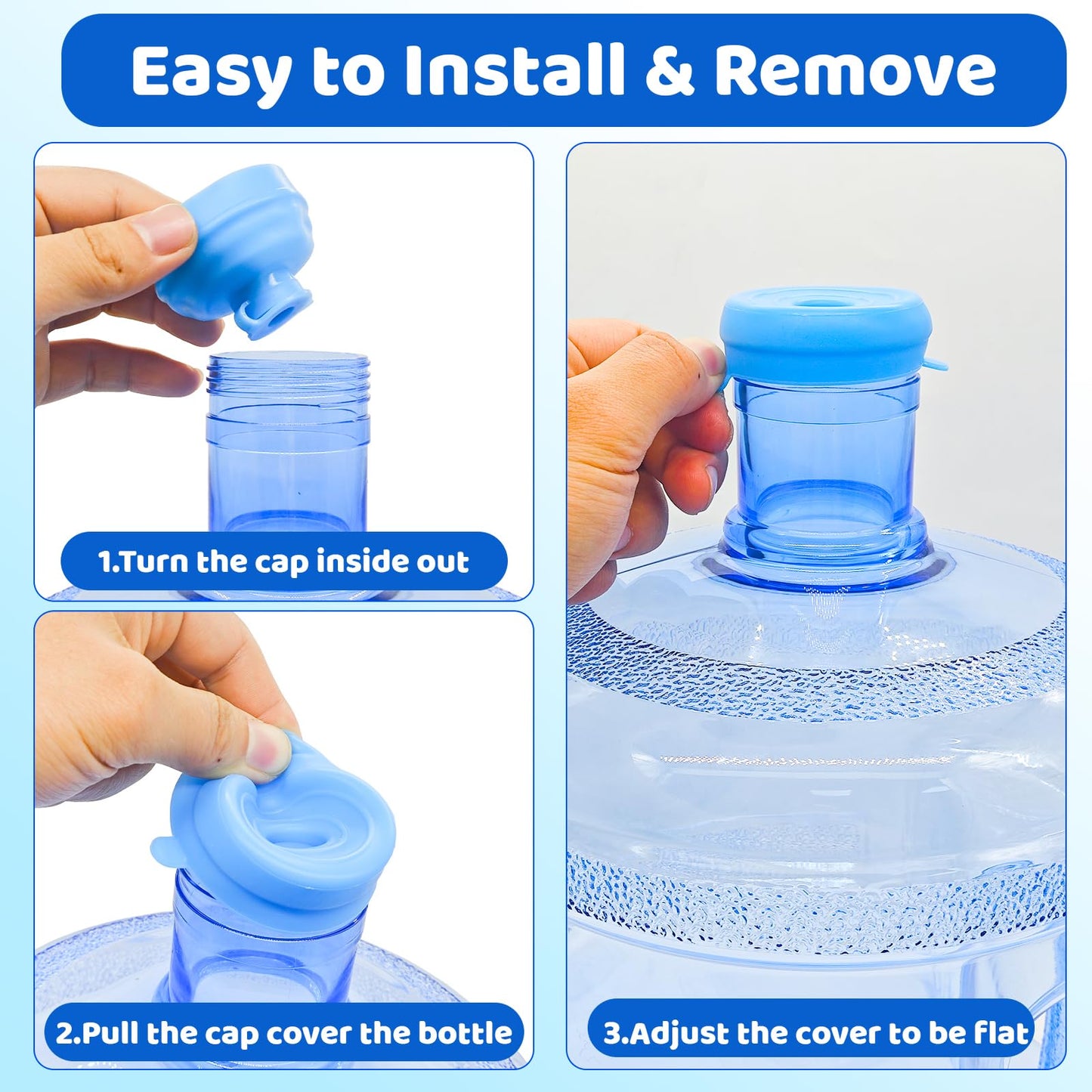 Myvision Reusable 3-5 Gallon Water Jug Caps, Secure Cap for Water Dispenser,No Spill Silicone Replacement Cap,Suitable for bottle mouths with diameters ranging from 1.89 to 2.16 inches (5)