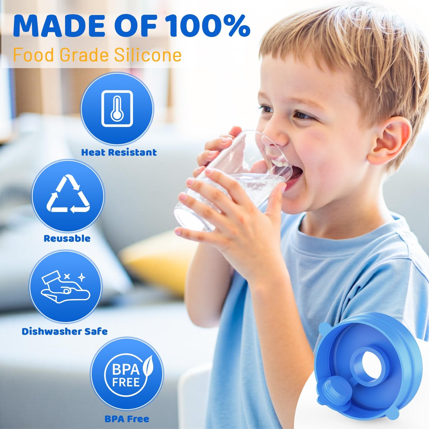 Myvision Reusable 3-5 Gallon Water Jug Caps, Secure Cap for Water Dispenser,No Spill Silicone Replacement Cap,Suitable for bottle mouths with diameters ranging from 1.89 to 2.16 inches (5)