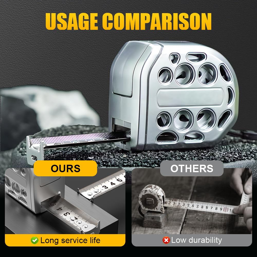 2025 New 16/25FT Stainless Steel Measuring Tape, Upgrade Waterproof Retractable Tape Hollow Retractable Tapes Measure, Strong Magnetism on The Bottom Portable Tapes Measure (Sliver, 25 FT)