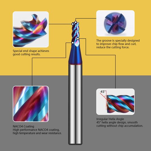 AYCHOLIZ 5PCS 3/32" Solid Carbide Square End Mills Set Tungsten Steel Micro Milling Cutter 65HRC 4 Flute CNC Milling Bits for Stainless Steel Hardness Steel