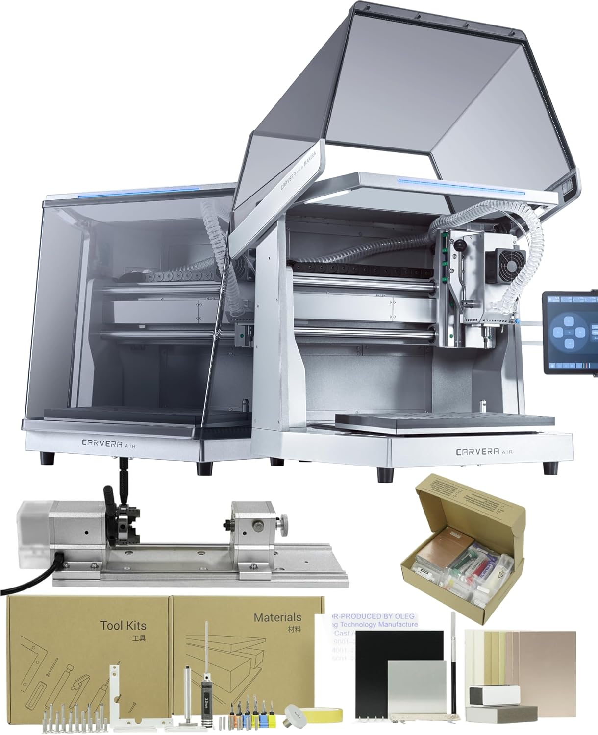 Carvera Air Desktop CNC Machine with 4th Axis and Add-on Module by Makera, Compact Enclosed Mini CNC Router, Quick Tool Changer Closed-Loop Control, User-Friendly CAM for Milling,Cutting, DIY, Crafts
