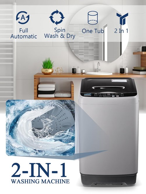 KRIB BLING Full Automatic Washing Machine with LED Display, 17.7 lbs Portable Washer Drain Pump, 10 Programs & 8 Water Levels Selections, Ideal for RV, Kitchen Camping, Apartment, Dorm, Dark Grey