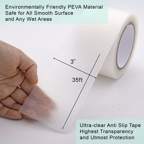 Leyibo Anti Slip Tape Clear Waterproof Outdoor/Indoor with Roller, 3" x 35Ft Non Slip Traction Grip Tape for Bathtubs, Boats, Stairs, Pools, Transparent, Soft, Comfortable for Bare Feet (3" X 35')