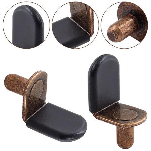 Biaungdo 30 Pcs Shelf Support Pegs, 1/4 Inch L-Shaped Clips with Rubber Sleeve, Cabinet Shelf Pegs for Bookshelves Glass Corner Shelf Cabinet Furniture, Antique Bronze