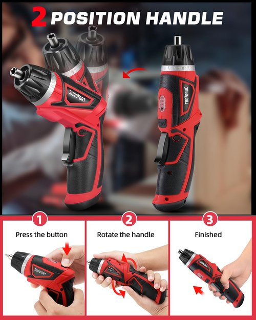 Cordless Electric Screwdriver Set, 8V Max 10Nm Rechargeable Power Electric Drill, Battery Screw Gun with 28pcs Driver Bit Set, 320RPM/10+1 Torque Setting, 2 Position Handle, Flexible Shaft LED Light