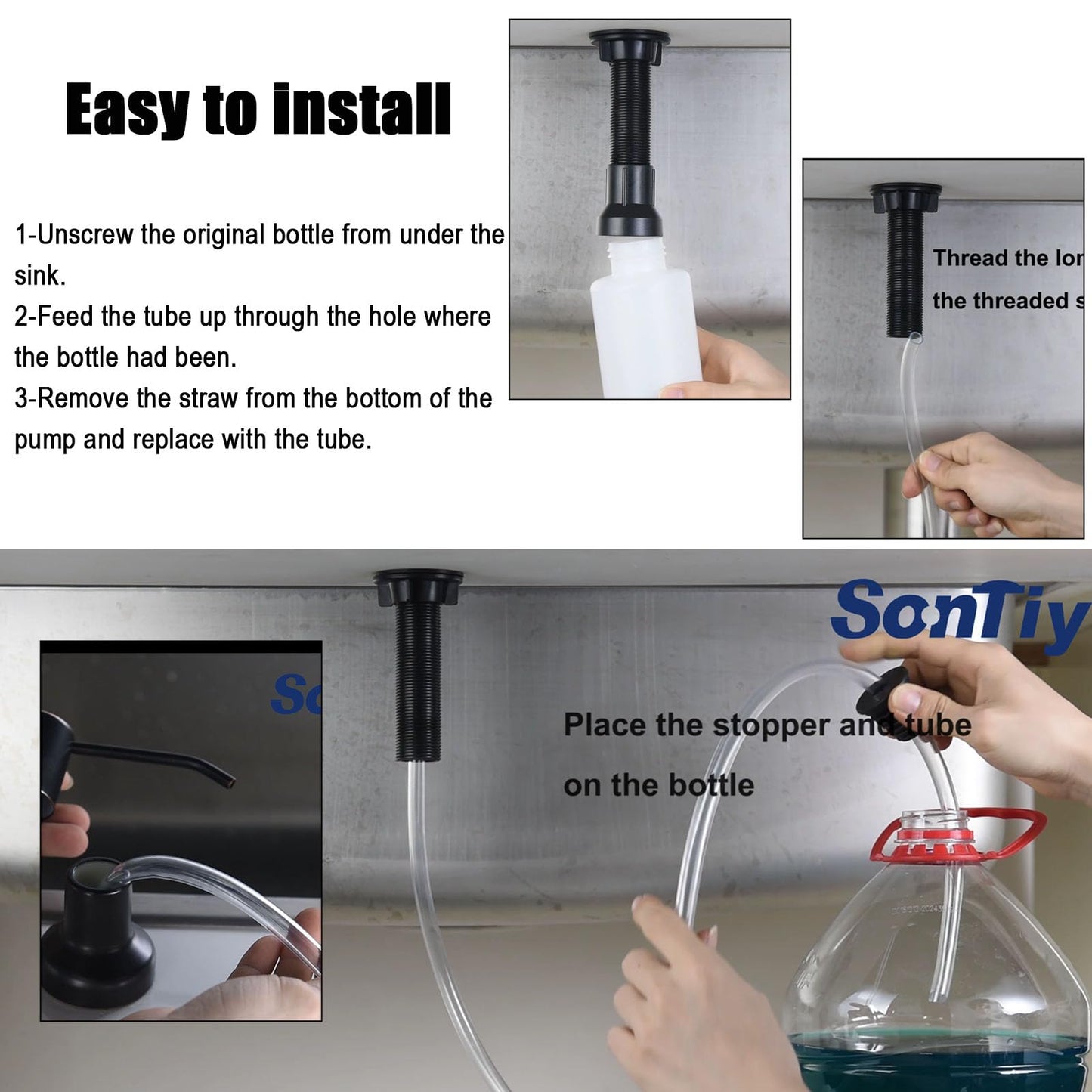 SonTiy Soap Dispenser Extension Tube Kit with Upgraded Check Value, 47" Under Counter Soap Dispenser Tube for Kitchen Sink, Fit Most Soap Containers, Powerful Suction, Easy to Install