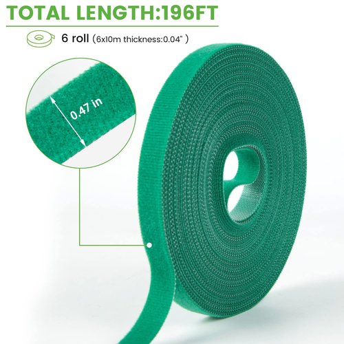 GCTWFYK Plant Tape, 6 Roll 196 Ft Green Garden Tape, Twist Ties for Plants 1/2", Plant Supports, Garden Ties for Climbing Plants, Plant Twist Tie for Plant Gardening, Home, Office