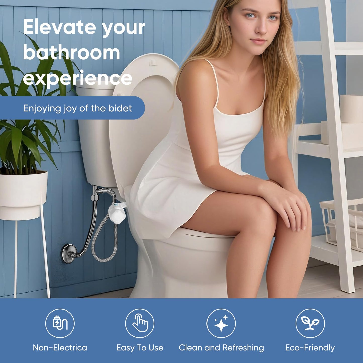 Ultra-Slim Bidet Attachment for Toilet - Dual Nozzle with Adjustable Cold Water Pressure for Frontal/Rear Wash & Self-Cleaning, Hygienic Bidets for Existing Toilets, White