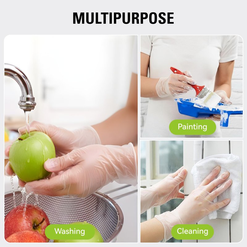 SWIFTLITE Disposable Vinyl Gloves, Food Safe, Latex-Free Powder-Free Clear Plastic Gloves for Cooking, House Clean, Food Prep (100, Medium)