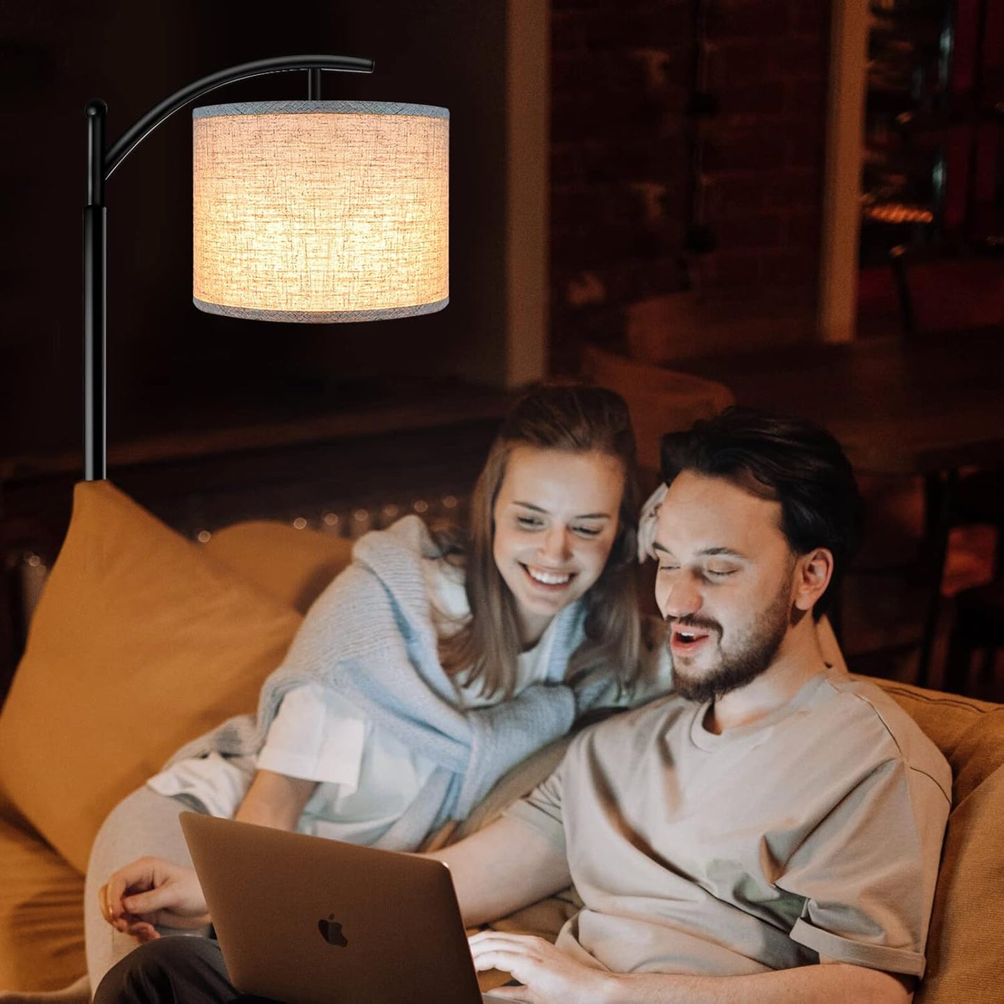 ROTTOGOON Floor Lamp for Living Room with 3 Color Temperatures LED Bulb, Standing Lamp Tall Industrial Floor Lamp Reading for Bedroom, Office (9W LED Bulb, Beige Lampshade Included) -Black