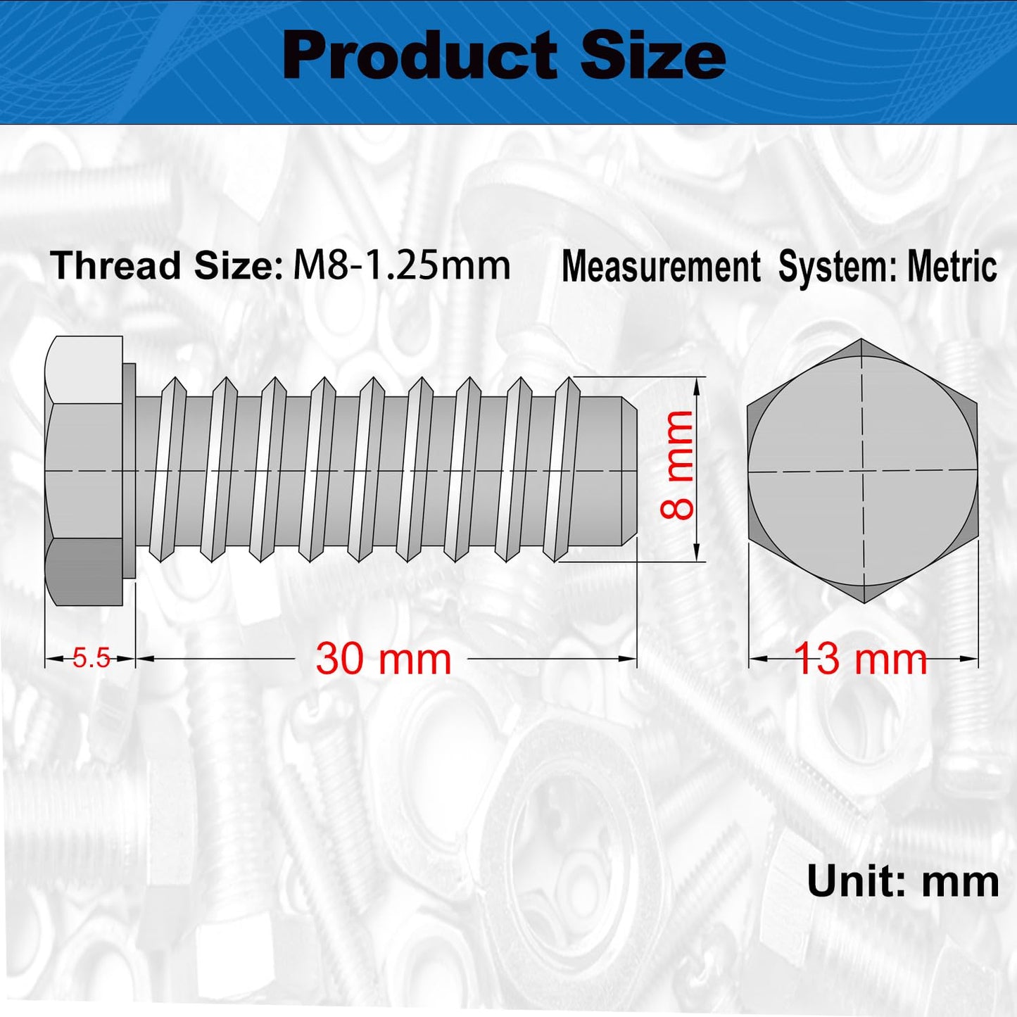 20Pcs M8 Hex Bolts M8x30mm Carbon Steel Grade 12.9 Black Oxide 1.25mm Pitch Fully Threaded Hex Tap Bolts Hexagon Head Screw Machine Bolts Right Hand