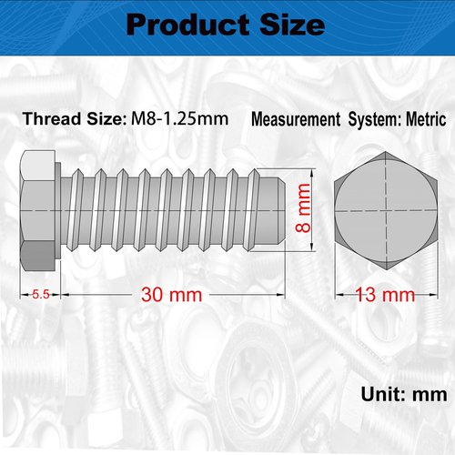 20Pcs M8 Hex Bolts M8x30mm Carbon Steel Grade 12.9 Black Oxide 1.25mm Pitch Fully Threaded Hex Tap Bolts Hexagon Head Screw Machine Bolts Right Hand