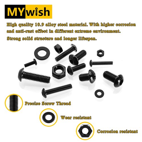 420Pcs M5 Nuts and Bolts, M5 Screws x8mm/12mm/16mm/20mm/25mm/30mm, Metric Screw Assortment 10.9 Grade Alloy Steel, Hex Button Head Cap Metric Screws, Flat Washers/Nuts/Hex Wrenches Black by Mywish