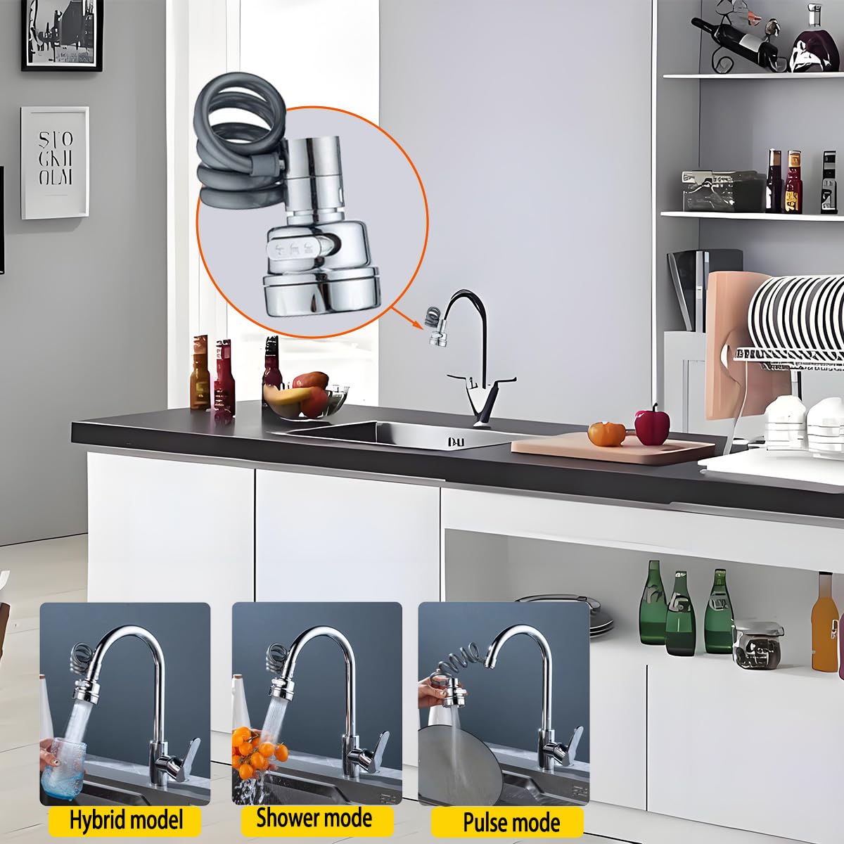 Sink Sprayer Attachment for Faucet, Kitchen Sink Sprayer, Removable Faucet Extender Aerator with Stretchable Hose, Faucet Sprayer Attachment, Kitchen Water Saving Sink Sprayer, 3 Water Outlet Modes