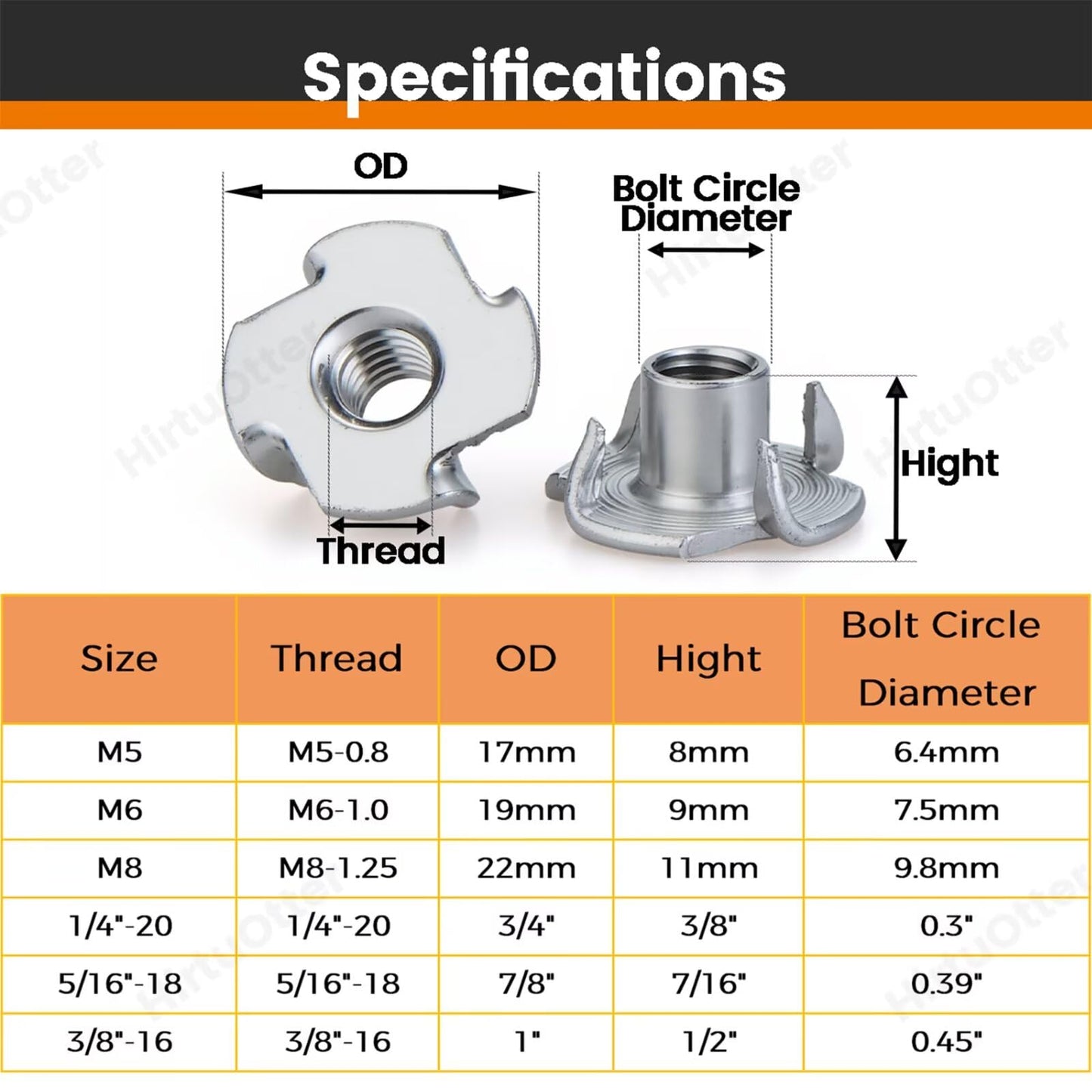25 PCS M6 T-Nuts 304 Stainless Steel Four-Jaw Tee Nuts, Corrosion-Resistant Threaded Inserts for Wood, Cabinetry, Rock Climbing Holds, Home, Hotel & Outdoor Furniture