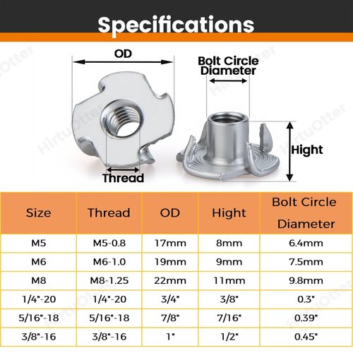 25 PCS M6 T-Nuts 304 Stainless Steel Four-Jaw Tee Nuts, Corrosion-Resistant Threaded Inserts for Wood, Cabinetry, Rock Climbing Holds, Home, Hotel & Outdoor Furniture
