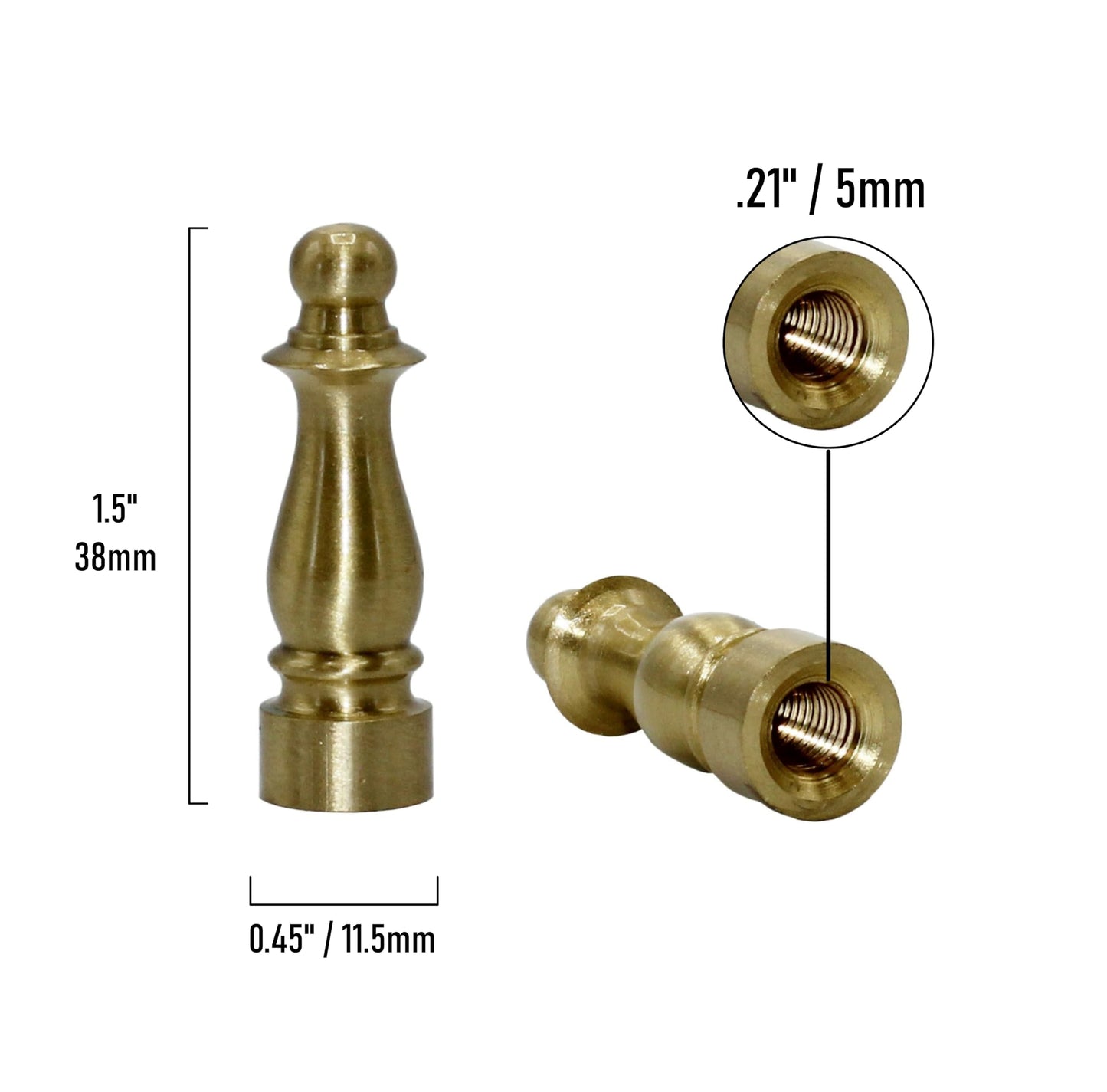 Creative Hobbies ELY1465 Solid Brass Finial for Lamp Shades 1-1/2 Inch Tall, Pack of 2