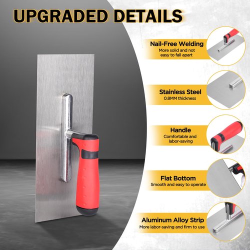 3 Pcs Masonry Tool Set, 6" Pointing Trowel & 11"x4" Stainless Steel Flat Finishing Trowel with Soft Grip Handles Concrete Drywall Tile and Plastering Tools for Contractors DIY
