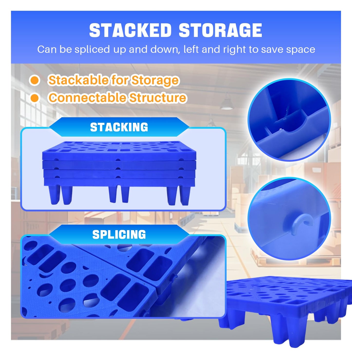 TMINEL Plastic Pallet, Waterproof Storage Grid Pad Lightweight Plastic Pallets for Basement Storage Nestable Pallet for Indoor and Outdoor Floor Cargo Storage(6pcs-11.8 * 19.7 * 3.9in)