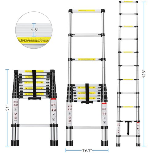 FAHKNS Telescoping Ladder,10.5 FT Aluminum Extension Ladder, Heavy Duty 330lbs Max Capacity,Folding Compact Portable Anti-Slip Ladder for Loft, Home,RV or Outdoor Work