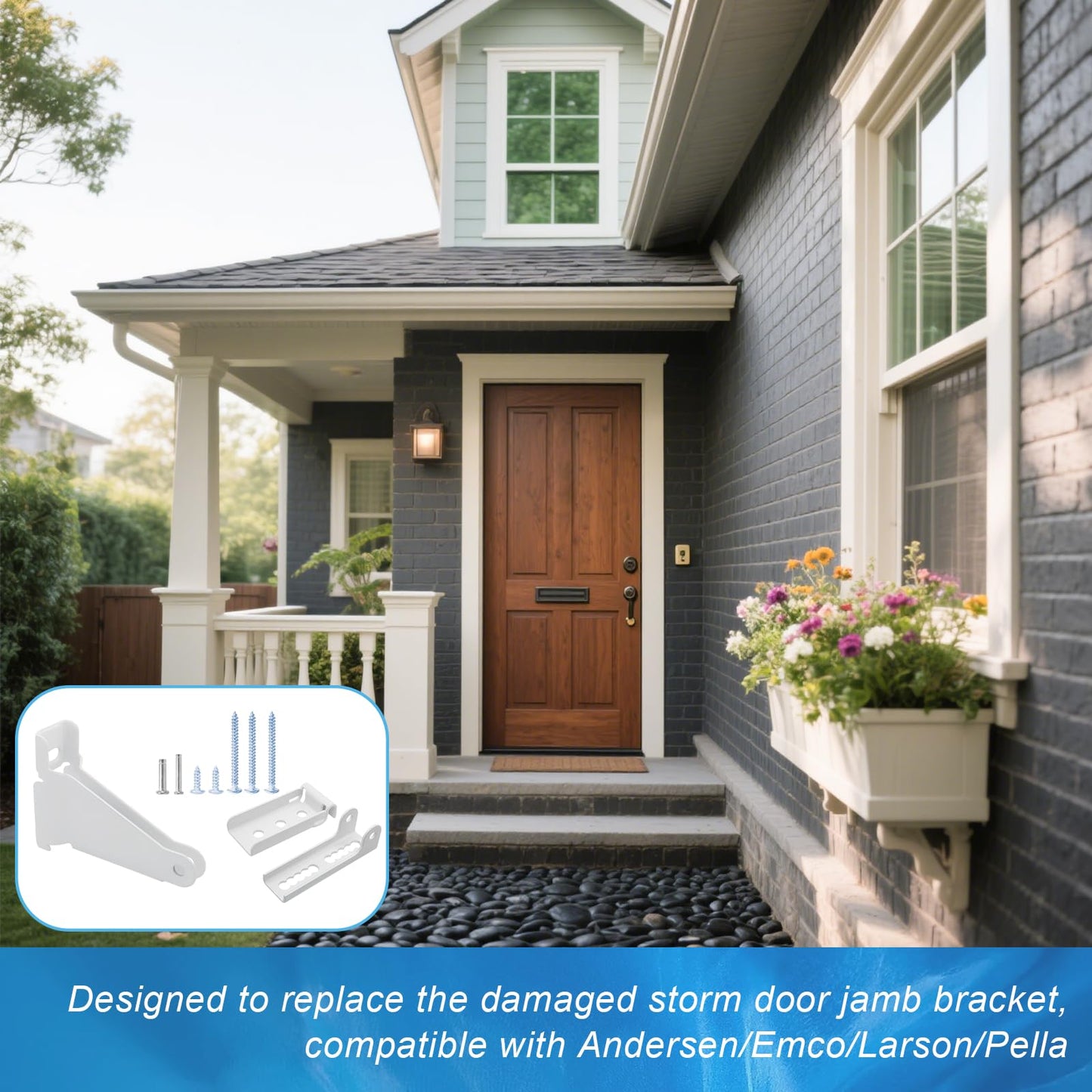 Reinforced Storm Door Closer Bracket Kit, Heavy-Duty Screen Door Closer Replacement Part for Andersen, Emco, Larson & Pella 40201 Door Repair Kits, Protecting Doors from Strong Wind Damage (White)