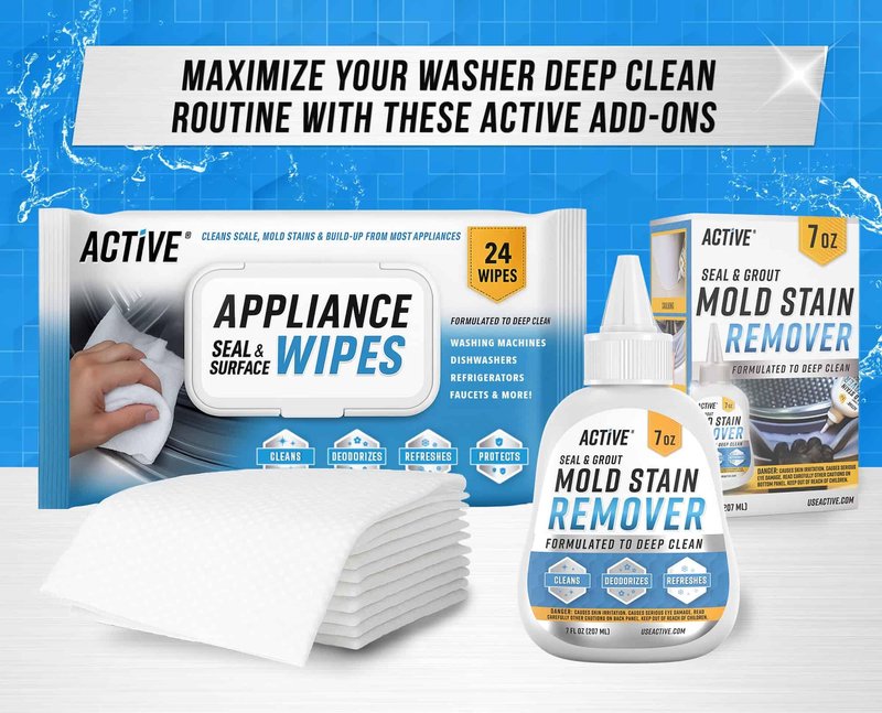 ACTIVE Washing Machine Cleaner for Pet Owners Enzymatic Deep Clean Descaler for Cat & Dog Hair, Urine, Odor, Residue, 24 Septic-Safe Tablets for Top Load, Front Loader, HE Washer Tub - 1 Year Supply