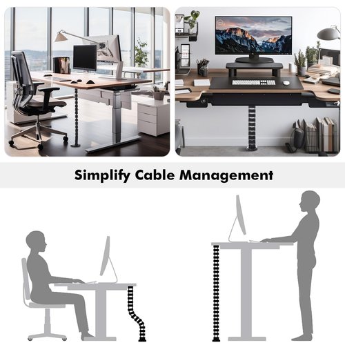 Yaomiao 2 Pack Under Desk Vertebrae Cable Management Kit Standing Desk 48 Inch Adjustable Quad Entry Flexible Cord Organizer with Ties, Stick-on Clips Cable Management Set for Home User Office Worker