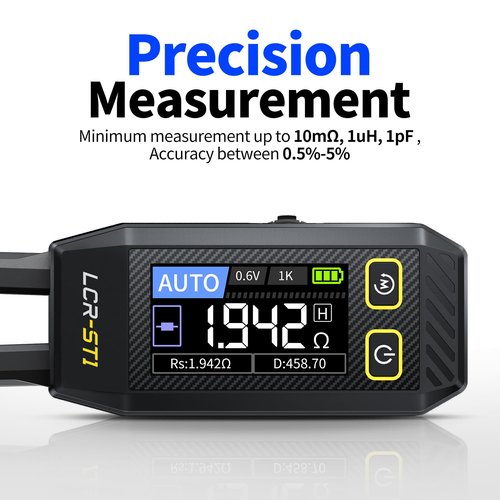 FNIRSI LCR-ST1 10KHz LCR Meter Tweezer, Mini Smart SMD Tester, ESR Meter, Multimeter, Capacitance Inductance Continuity Diode Tester, Auto Component Recognition Electronic Component Analyze