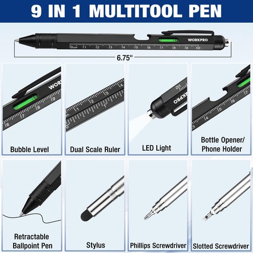 Father’s Day Gifts for Men, 9 Functions Multi-tool Pen Set, Birthday Gifts for Who Have Everything, Cool EDC Gadgets for Men, Stocking Stuffers, for Dad Grandpa Husband Him Adults Boyfriend