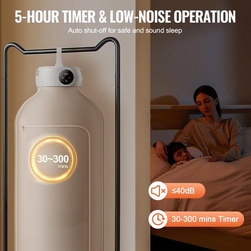 VEVOR Portable Clothes Dryer with Dryer Bag, PTC Heating & LED Display, Foldable Mini Dryer with 5-H Timer for Apartments, Dorms, RVs, or Hotels, 600W, Beige