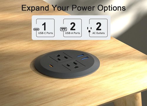 MAZZGOFOR 2pcs Desktop Power Grommet 3 Inch,PD30W USB C Desk Fast Charging Station,3 USB Ports,Flush Mounted for 3-1/8" Desk Grommet Holes,Round Recessed Power Outlet,ETL-Certified,6.3 ft Cord,Black