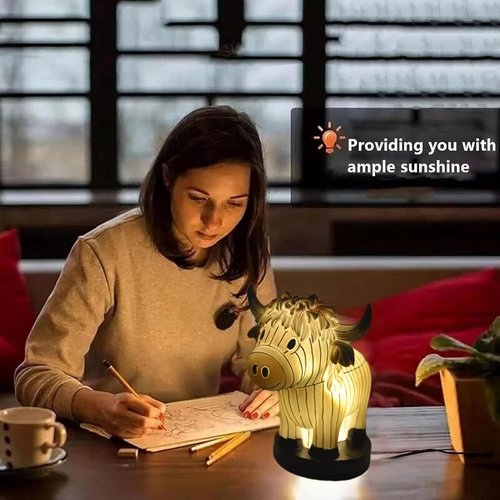 Neioaas Cow Table Lamp, Small Animal Night Light, Highland Yak Table Lamp with USB, Portable Bedside Lamp Living Room Bedroom Painted Cow Ornaments, Bedside Lamp Gift for Girl Mom (Highland Yak)
