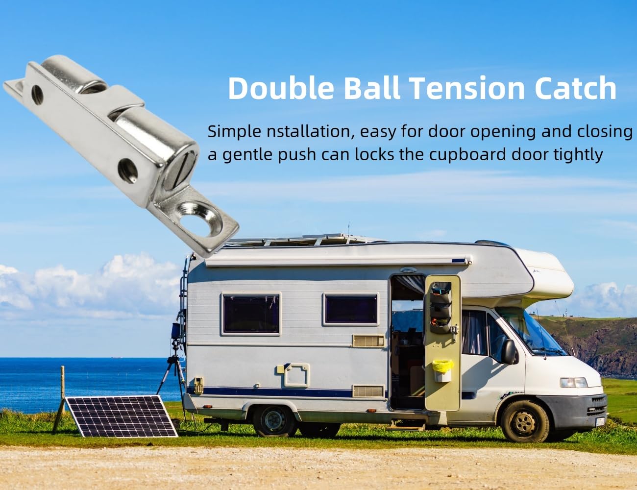 2Pcs Cabinet Door Catch, Solid Stainless Steel Adjustable Ball Tension Roller Catch Cabinet Door Double Ball Tension Catch with Screws for Ship Yacht RV (70MM)