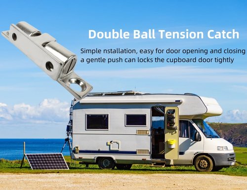 2Pcs Cabinet Door Catch, Solid Stainless Steel Adjustable Ball Tension Roller Catch Cabinet Door Double Ball Tension Catch with Screws for Ship Yacht RV (70MM)