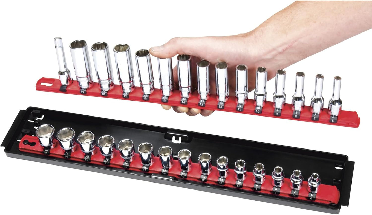 Ernst Manufacturing 19-Inch Socket Boss Organizer with Twist-Lock 2 Rails for 1/2-Inch Drive Sockets, Blue, Model 8457 – Secure and Durable Socket Storage Solution - Made in USA