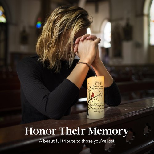 MULCHUM Memorial Flameless LED Candle with Remote Sympathy Gift for Loss of Loved One Battery Operated Candles Cardinal Remembrance Gift for Funeral Grief Prayers