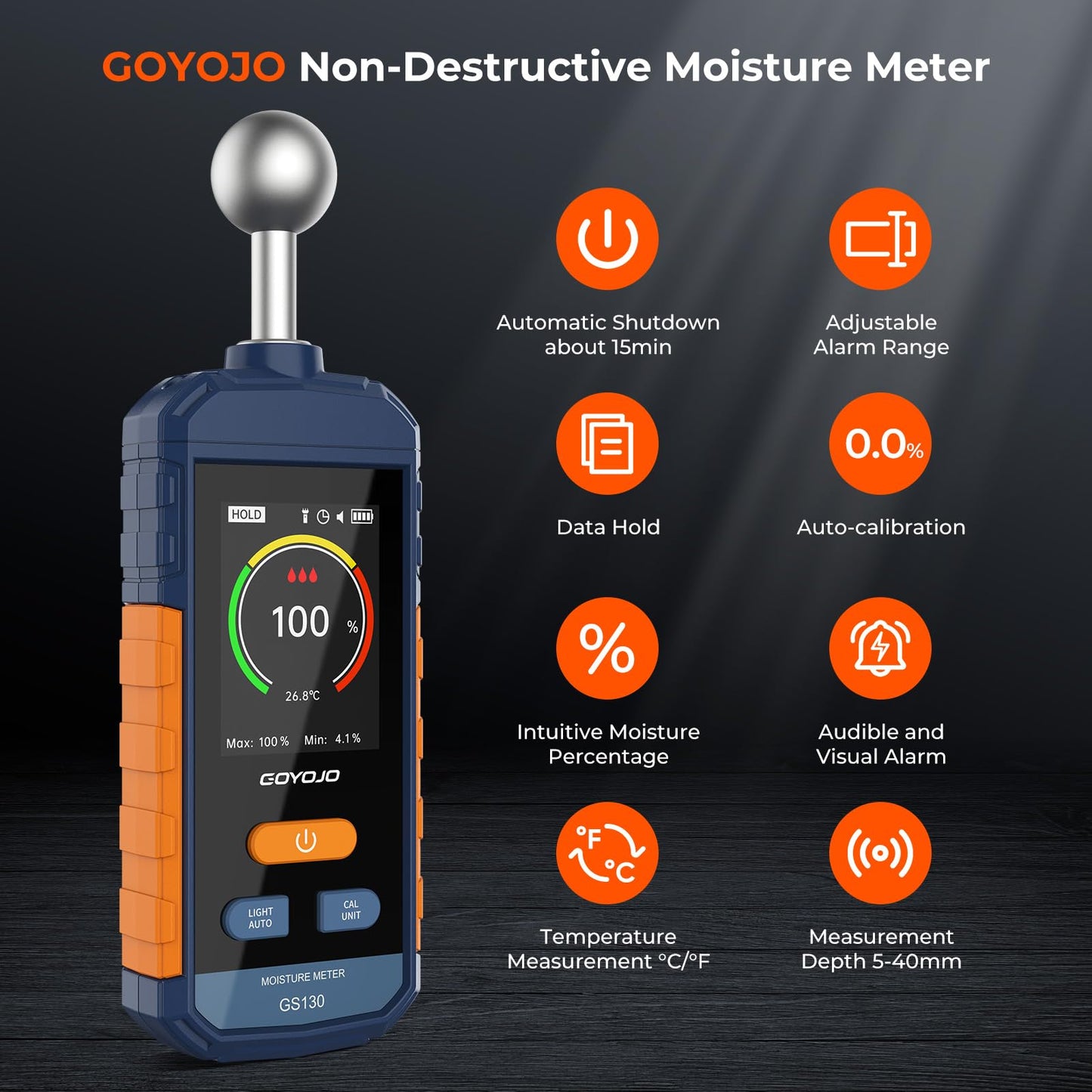 Wood Moisture Meter for Drywall, Pinless Moisture Meter, Rechargeable 5~40mm Moisture Detector for Home, Non-destructive Moisture Reader for Wall, Lumber, Floors, Firewood and Construction Materials