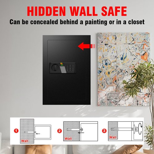 AltiKeep 25.6'' Tall Fireproof Hidden In Wall Safe Between the Studs with Digital Keypad Removable Shelf for Home Cabinet Money Jewelry Documents