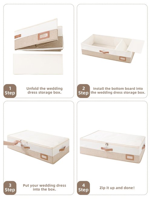 Coorganisers Wedding Dress Storage Box, Large Wedding Dress Preservation Box with 5 Cedar Wood Blocks, 30 Sheets of Acid-Free Tissue Paper, Microfiber Gloves, and Dust-Proof Bag-Beige&Linen Color