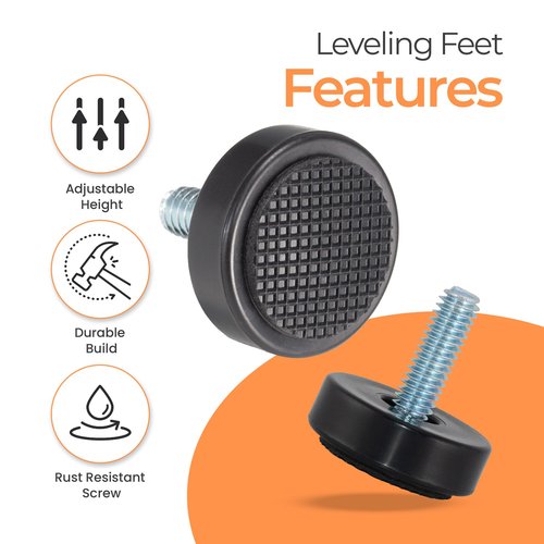 M6 Adjustable Furniture Leveler, 12 Pack Rubber Leveling Feet Screws in Threaded, Feet Levelers Screw On Furniture Glide Leveling for Table, Chair, Furniture Legs