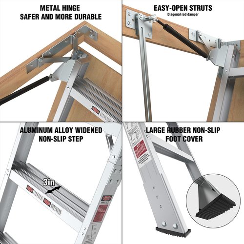 Aluminum Attic Ladder,Lightweight and Portable Attic Access Door with Stairs 54" L x 25" W,350-pound Capacity Convenient Access to Your Attic,Opening 7-10ft Step Ladder Fits 7'8"-10'3" Ceiling Heights