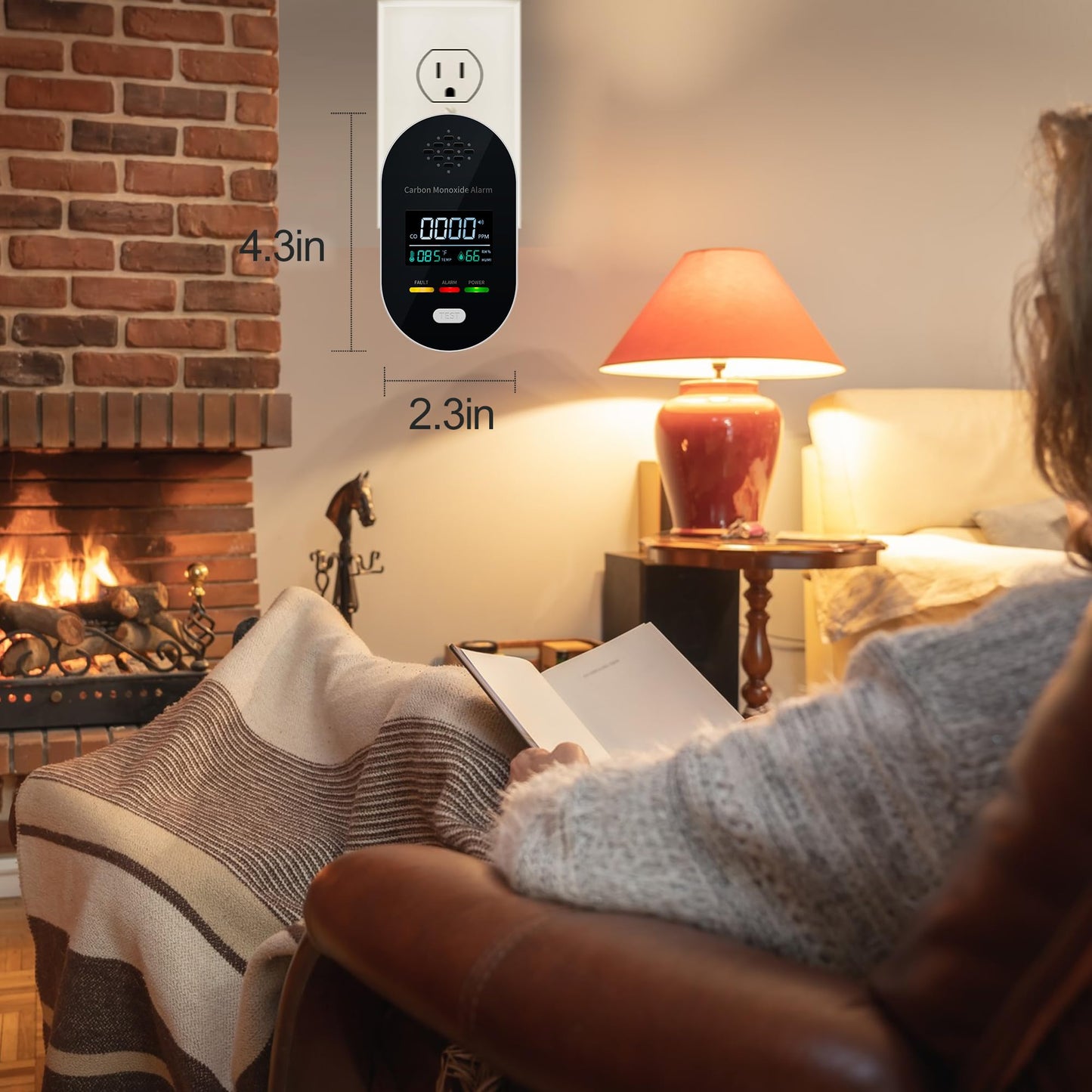 3-in-1 Carbon Monoxide Detectors, Carbon Monoxide Detector Plug in with Temperature Humidity Sensor Built-in, Carbon Monoxide Alarm with Clear LCD Display and Sound Warning, Easy to Install