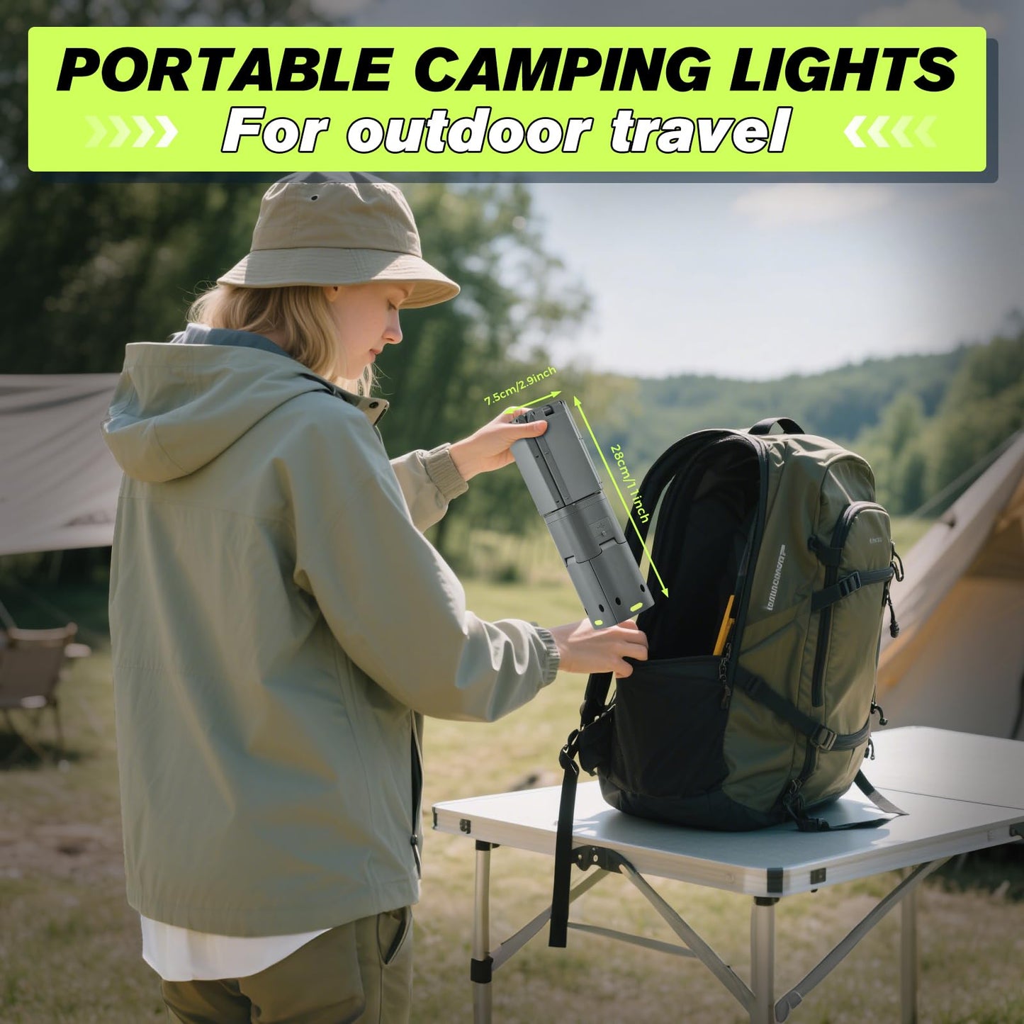 SakerPlus Portable Camping Light, 14000mAh Telescopic Camping Lantern with Rechargeable Power Supply, Dimmable Magnetic Tent Lamps 6000 Lumen Outdoor Work Lights for Hiking,Camping,Home Emergency