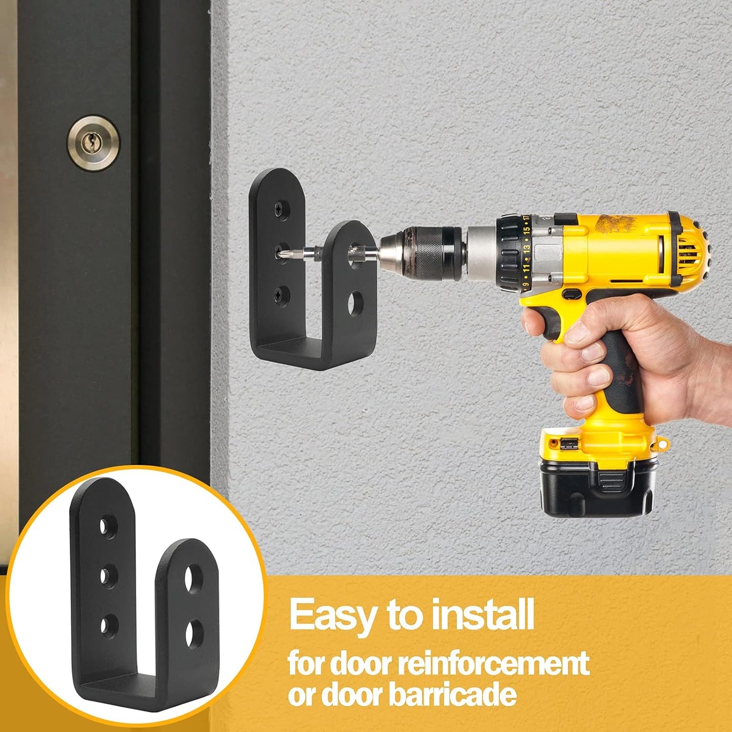 2 Pack Heavy Duty 2x4 Door Barricade Brackets Steel U Bracket Drop Open Bar Security Holder Door Lock Brackets for Home, Barn, Shed, Garage, Gate to Security Door Reinforcement Fits Holder Bar, Black