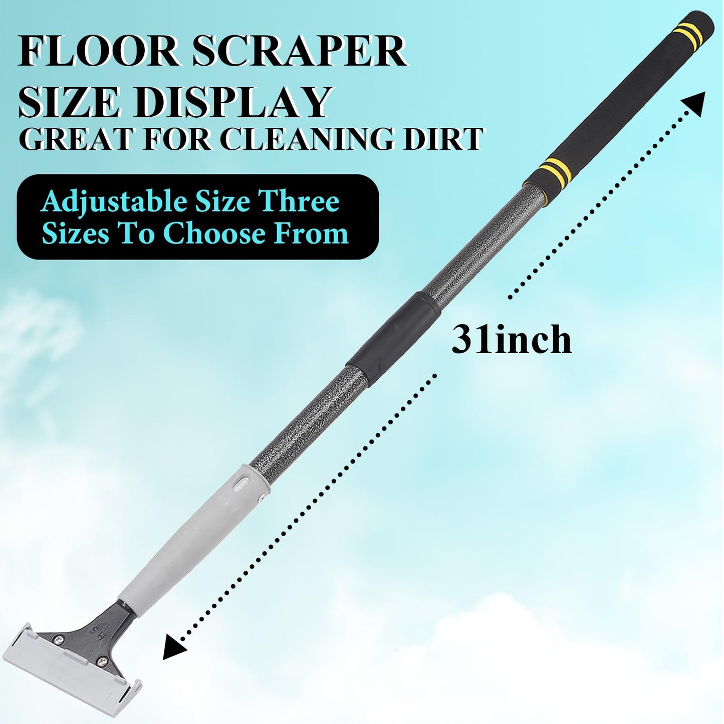 Frebuta Floor Scrapers Long Handle ,16 to 31In Heavy Duty 4 inch Razor Blades Scraper with 10PC Floor Blades Sponge Handle Iron Tube Scraper for Cleaning Quick and Easy Removal Price Stickers